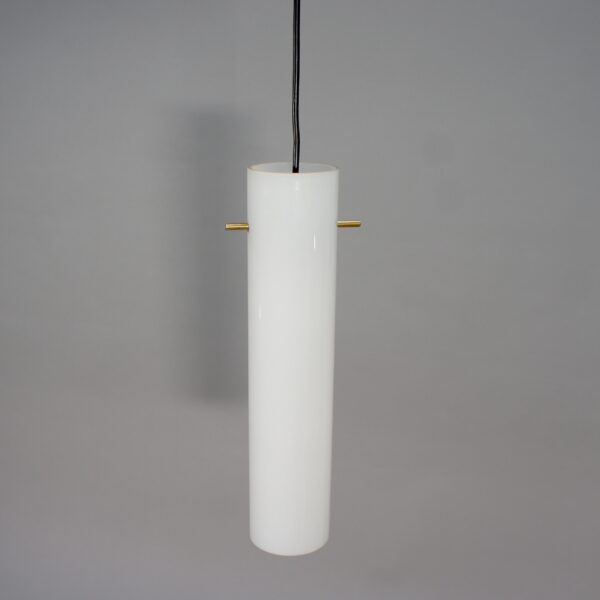 Belysningsbolaget, Sweden in white glass with details in brass Taklampa i vitt glasrör mässing Wigerdals