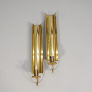 Pierre Forsell for Skultuna, Sweden. A pair of signed candle holders in brass.