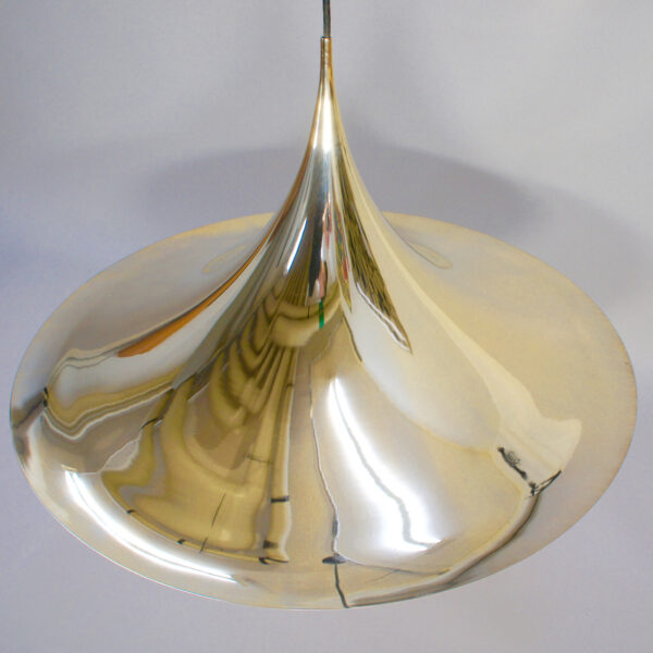 "Semi Pendant".1970's ceiling lamp in brass by Bonderup/Thorup for Fog & Morup, Denmark. 65 cm/diam.