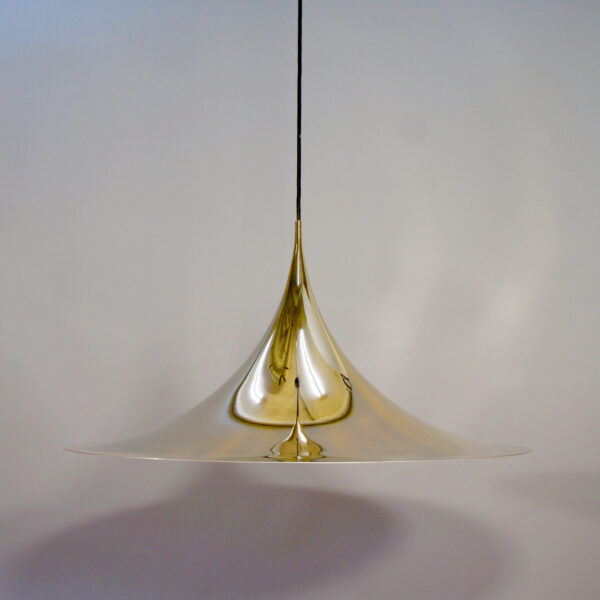 "Semi Pendant".1970's ceiling lamp in brass by Bonderup/Thorup for Fog & Morup, Denmark. 65 cm/diam.