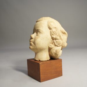 Cereamic sculpture of young girl on base of wood