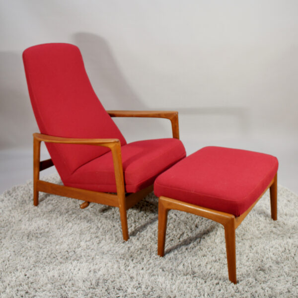 "Siesta". 1950's easy chair in teak with reupholstered seating by Folke Olsson for Dux, Sweden.