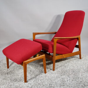 "Siesta". 1950's easy chair in teak with reupholstered seating by Folke Olsson for Dux, Sweden.