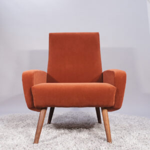 "Hugo". 1965's reupholstered easy chair in wood and velvet fabric by Ikea