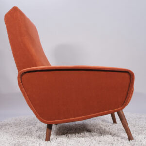 "Hugo". 1965's reupholstered easy chair in wood and velvet fabric by Ikea