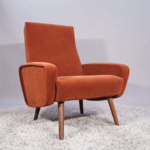 "Hugo". 1965's reupholstered easy chair in wood and velvet fabric by Ikea