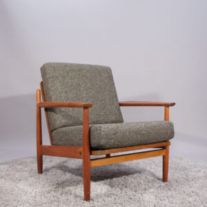 A pair of 1960's chairs in teak with new reupholstered seats.