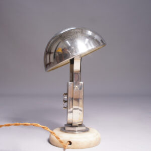 Art deco lamp with clock in chrome and marble