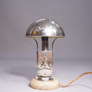 Art deco lamp with clock in chrome and marble