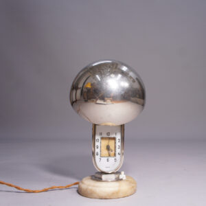 Art deco lamp with clock in chrome and marble