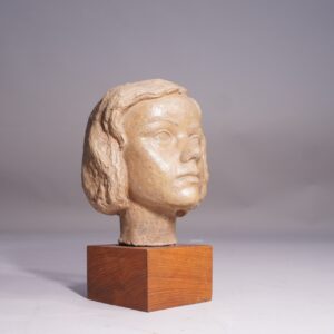 Signed sculpture of girl's head by Carl-Oscar Avén. Skulptur av flickbyst .