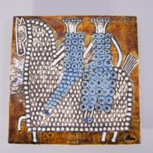 Lisa Larson for Gustavsberg, Sweden. Ceramic plaquet horse with riders 1961