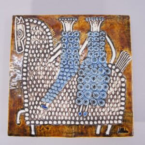 Lisa Larson for Gustavsberg, Sweden. Ceramic plaquet horse with riders 1961