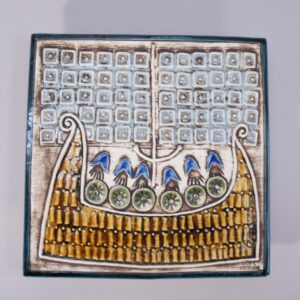 Lisa Larson for Gustavsberg, Sweden. Ceramic plaquet viking ship 1961