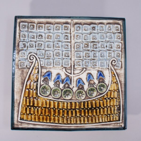 Lisa Larson for Gustavsberg, Sweden. Ceramic plaquet viking ship 1961