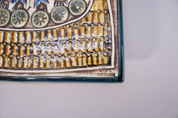 Lisa Larson for Gustavsberg, Sweden. Ceramic plaquet viking ship 1961