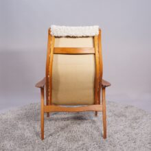 Yngve Ekström for Svedese, Sweden. “Lamino”. 1956 easy chair in oak and teak reupholstered in sheep skin.