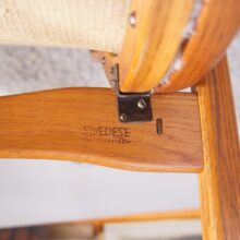 Yngve Ekström for Svedese, Sweden. “Lamino”. 1956 easy chair in oak and teak reupholstered in sheep skin.
